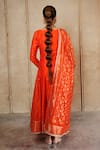 Safaa_Orange Vegan Silk Woven Floral Butti Sweetheart Shahlaar Anarkali Pant Set _Online_at_Aza_Fashions