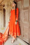 Buy_Safaa_Orange Vegan Silk Woven Floral Butti Sweetheart Shahlaar Anarkali Pant Set _Online_at_Aza_Fashions