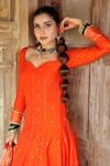 Shop_Safaa_Orange Vegan Silk Woven Floral Butti Sweetheart Shahlaar Anarkali Pant Set _at_Aza_Fashions