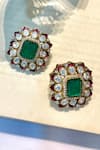 Buy_Prestones_Green Kundan Floral Studded Earrings _at_Aza_Fashions