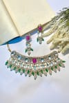 Shop_Prestones_Green Kundan Polki Studded Choker Set _at_Aza_Fashions