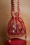 Nayaab by Sonia_Red Mirror Aaina Jaal Jhaalar Embroidered Potli Bag _Online_at_Aza_Fashions