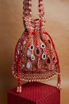 Shop_Nayaab by Sonia_Red Mirror Aaina Jaal Jhaalar Embroidered Potli Bag _Online_at_Aza_Fashions