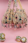 Nayaab by Sonia_Gold Mirror Aaina Rangeela Embroidered Potli Bag _at_Aza_Fashions