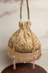 Shop_Nayaab by Sonia_Gold Bead Leafy Cutdana And Sequin Embroidered Potli Bag _at_Aza_Fashions