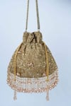 Nayaab by Sonia_Gold Bead Leafy Cutdana And Sequin Embroidered Potli Bag _Online_at_Aza_Fashions