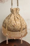 Nayaab by Sonia_Gold Bead Leafy Cutdana And Sequin Embroidered Potli Bag _at_Aza_Fashions