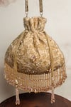 Buy_Nayaab by Sonia_Gold Bead Leafy Cutdana And Sequin Embroidered Potli Bag 