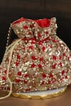 Shop_Nayaab by Sonia_Red Pearl Summer Bloom Embroidered Potli Bag _at_Aza_Fashions