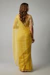 Shop_FATIZ_Yellow Crystal Organza Embroidered Glass V Neck Pre-draped Saree With Blouse _at_Aza_Fashions