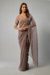 Buy_FATIZ_Purple Crystal Organza Embroidered Glass V Neck Pre-draped Saree With Blouse _at_Aza_Fashions