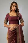 FATIZ_Maroon Tissue Georgette Embroidered Cutdana Scoop Saree With Blouse _Online_at_Aza_Fashions