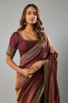 Buy_FATIZ_Maroon Tissue Georgette Embroidered Cutdana Scoop Saree With Blouse _Online_at_Aza_Fashions