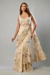 Buy_FATIZ_Beige Chiffon Embroidered Cutdana V Neck Ruffled Pre-draped Saree With Blouse _at_Aza_Fashions