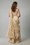 Shop_FATIZ_Beige Chiffon Embroidered Cutdana V Neck Ruffled Pre-draped Saree With Blouse _at_Aza_Fashions