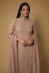 FATIZ_Pink Georgette Hand Embroidered Sequin Collar A-line Kurta Pant Set _Online_at_Aza_Fashions