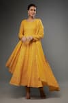 Buy_FATIZ_Yellow Georgette Hand Embroidered Sequin Leaf Floral Anarkali Set _at_Aza_Fashions