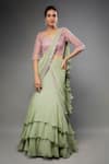 Buy_FATIZ_Green Georgette Hand Embroidered Sequin Ruffle Pre-draped Saree With Blouse _at_Aza_Fashions