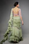 Shop_FATIZ_Green Georgette Hand Embroidered Sequin Ruffle Pre-draped Saree With Blouse _at_Aza_Fashions