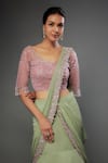 FATIZ_Green Georgette Hand Embroidered Sequin Ruffle Pre-draped Saree With Blouse _Online_at_Aza_Fashions