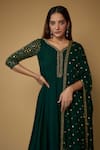 FATIZ_Green Georgette Hand Embroidered Sequin Cutbeads Panelled Kurta Churidar Set _Online_at_Aza_Fashions