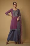 Buy_FATIZ_Purple Georgette Hand Embroidered Crystals Round Kurta Palazzo Set _at_Aza_Fashions