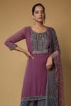 Buy_FATIZ_Purple Georgette Hand Embroidered Crystals Round Kurta Palazzo Set _Online_at_Aza_Fashions