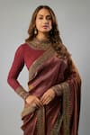 FATIZ_Maroon Georgette Hand Embroidered Sequin Glass Beads Saree With Blouse _Online_at_Aza_Fashions