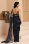 Shop_MeenaGurnam_Blue Net Embroidery Floral Sweetheart Neck Sequin Saree With Blouse _at_Aza_Fashions