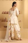 Shop_MeenaGurnam_Beige Kurta And Pant- Moga Silk Applique Floral & Paisley Motif Pattern Set _at_Aza_Fashions