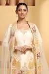 Buy_MeenaGurnam_Beige Kurta And Pant- Moga Silk Applique Floral & Paisley Motif Pattern Set _Online_at_Aza_Fashions