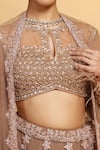 Shop_MeenaGurnam_Brown Net Hand Embellished Sequins Round Neck Flower Lehenga Set _Online_at_Aza_Fashions