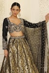 MeenaGurnam_Black Blouse Silk Woven Banarasi Motifs Paan Neck Floral Pattern Lehenga Set _Online_at_Aza_Fashions