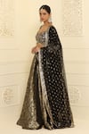 Buy_MeenaGurnam_Black Blouse Silk Woven Banarasi Motifs Paan Neck Floral Pattern Lehenga Set _Online_at_Aza_Fashions