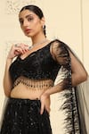 Shop_MeenaGurnam_Black Net Embroidery Crystal Spread V Neck Tonal Lehenga Set _Online_at_Aza_Fashions