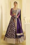 Buy_MeenaGurnam_Purple Blouse- Net Embroidery Sequin Paan Zana Floral Vine Pattern Lehenga Set _at_Aza_Fashions