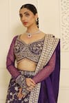 MeenaGurnam_Purple Blouse- Net Embroidery Sequin Paan Zana Floral Vine Pattern Lehenga Set _Online_at_Aza_Fashions