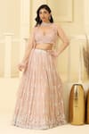 Buy_MeenaGurnam_Peach Lehenga Georgette Embroidery Floral Blouse Sheer Jacket And Flower Set _at_Aza_Fashions