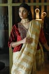 Shorshe Clothing_Beige Tissue Woven Mogra Patti Saree _Online_at_Aza_Fashions