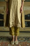 Buy_Shorshe Clothing_Gold Brocade Tissue Woven Stripe Mandarin Collar Kurta And Pant Set 