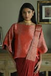 Shorshe Clothing_Red Satin Silk Woven Geometric Pre-draped Saree _Online_at_Aza_Fashions