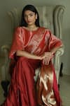 Buy_Shorshe Clothing_Red Satin Silk Woven Geometric Pre-draped Saree _Online_at_Aza_Fashions