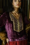 Shop_Shorshe Clothing_Purple Velvet Embroidery Sequin V Neck Shabana Top _Online_at_Aza_Fashions