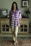 Shorshe Clothing_Purple Brocade Woven Mughal V Neck Shahi Kaftan And Nandini Dhoti Pant Set _Online_at_Aza_Fashions