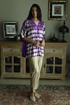 Buy_Shorshe Clothing_Purple Brocade Woven Mughal V Neck Shahi Kaftan And Nandini Dhoti Pant Set _Online_at_Aza_Fashions