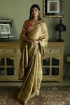 Buy_Shorshe Clothing_Gold Brocade Embellished Lace Sona Block Printed Saree _at_Aza_Fashions