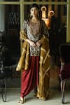 Buy_Shorshe Clothing_Brown Brocade Woven Mughal Floral Round Shruti Kurta And Skirt Set _at_Aza_Fashions