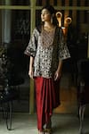 Buy_Shorshe Clothing_Brown Brocade Woven Mughal Floral Round Shruti Kurta And Skirt Set _Online_at_Aza_Fashions