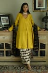 Buy_Shorshe Clothing_Yellow Handloom Tissue Embroidery Zeenat Sleeve Kurta And Woven Palazzo Set _at_Aza_Fashions