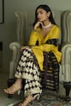 Shop_Shorshe Clothing_Yellow Handloom Tissue Embroidery Zeenat Sleeve Kurta And Woven Palazzo Set _Online_at_Aza_Fashions